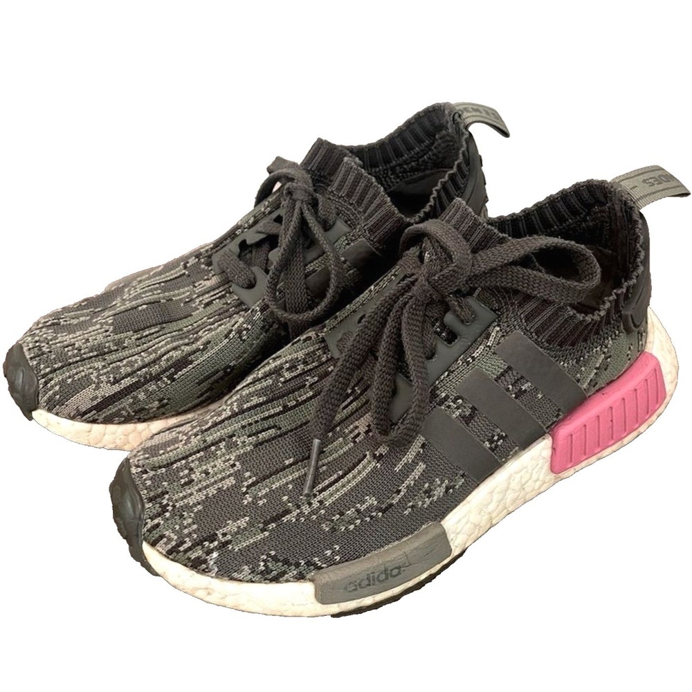 Adidas‎ NMD R1 Primeknit STLT Trace Olive Pink Sneakers BZ0222 Mens 5 Womens 6